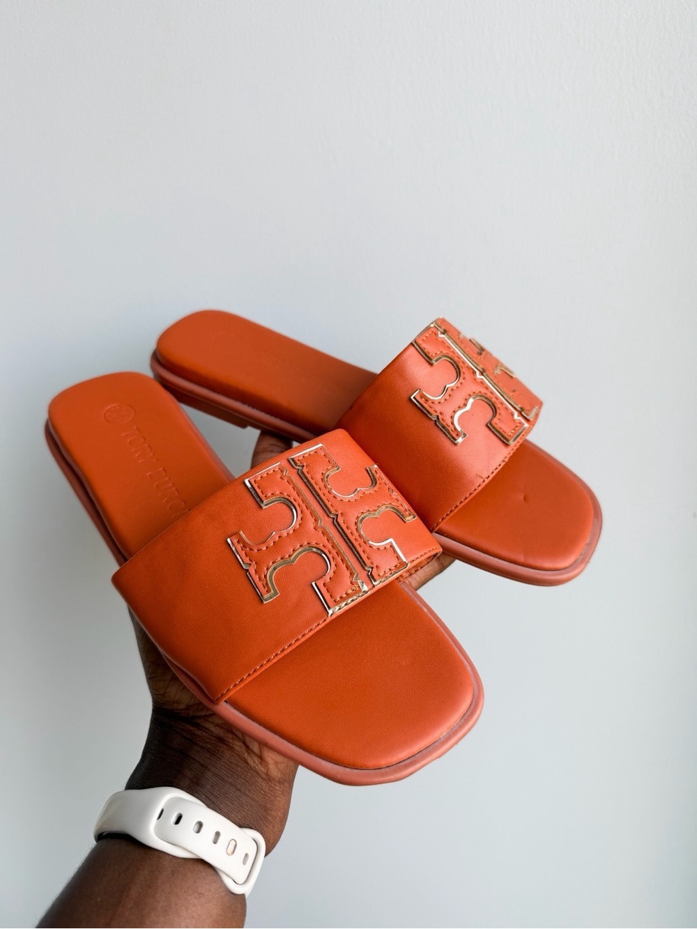 Tory Burch Orange DOUBLE T SPORT SLIDE